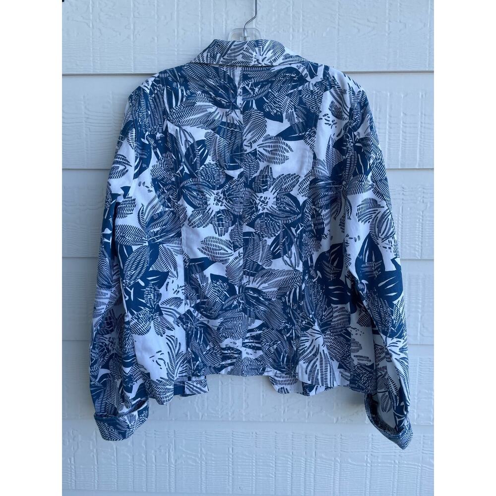 Coldwater Creek blue and white fern LG peplum jacket 100% Cotton - Picture 2 of 8